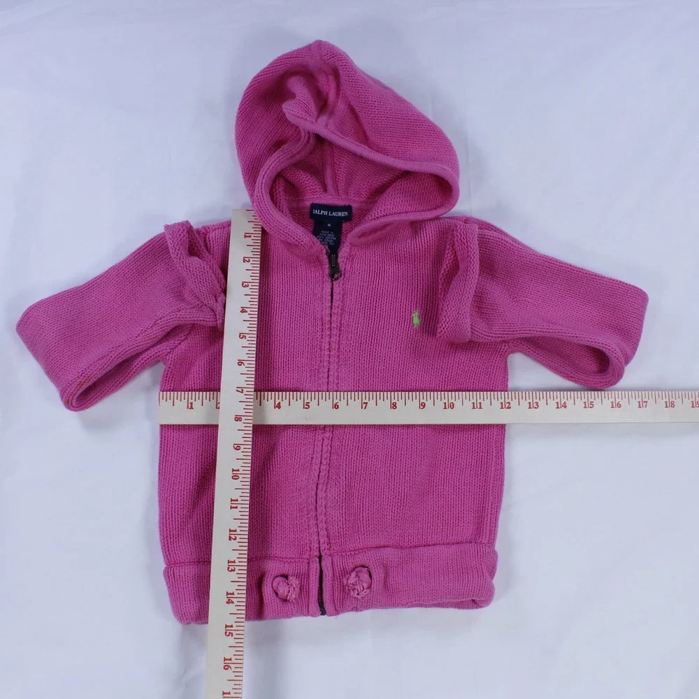 Ralph Lauren Girls' Hooded Jacket - Fuchsia Pink Knit - Size 6